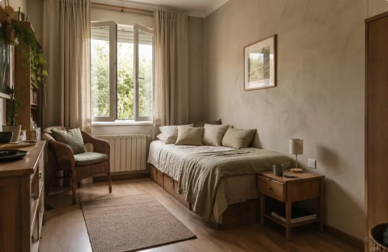 Dormitorio tras la adecuación ambiental, con la zona de descanso despejada